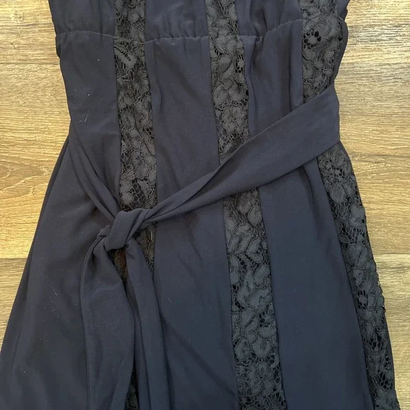Lauren RALPH LAUREN Womens 10 Navy Lace DRESS Tie & Zip LONG SLEEVE Formal $185 - Picture 4 of 9